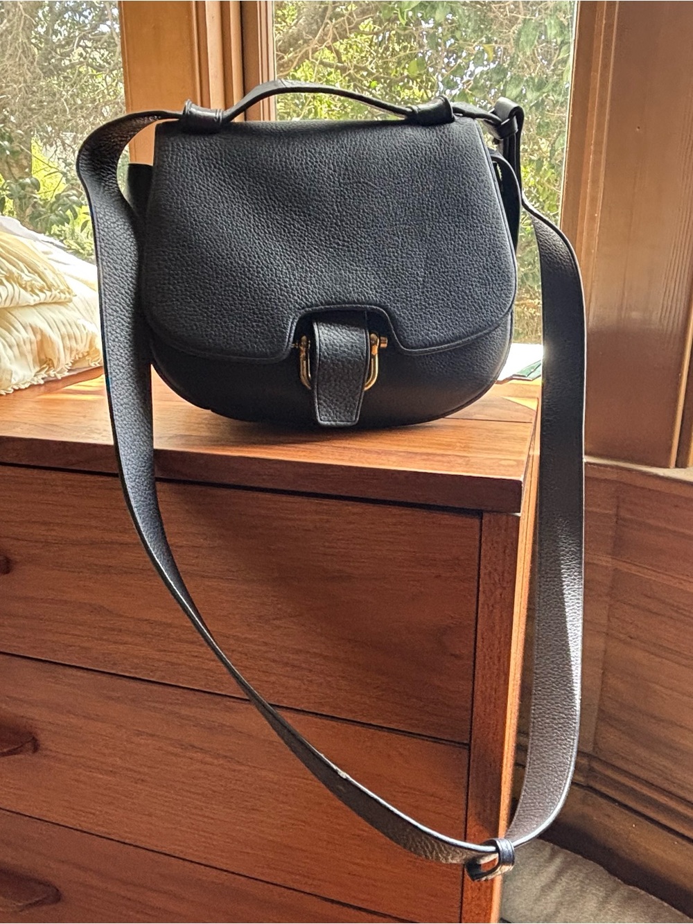 Navy JCrew Leather Saddle Crossbody Bag
